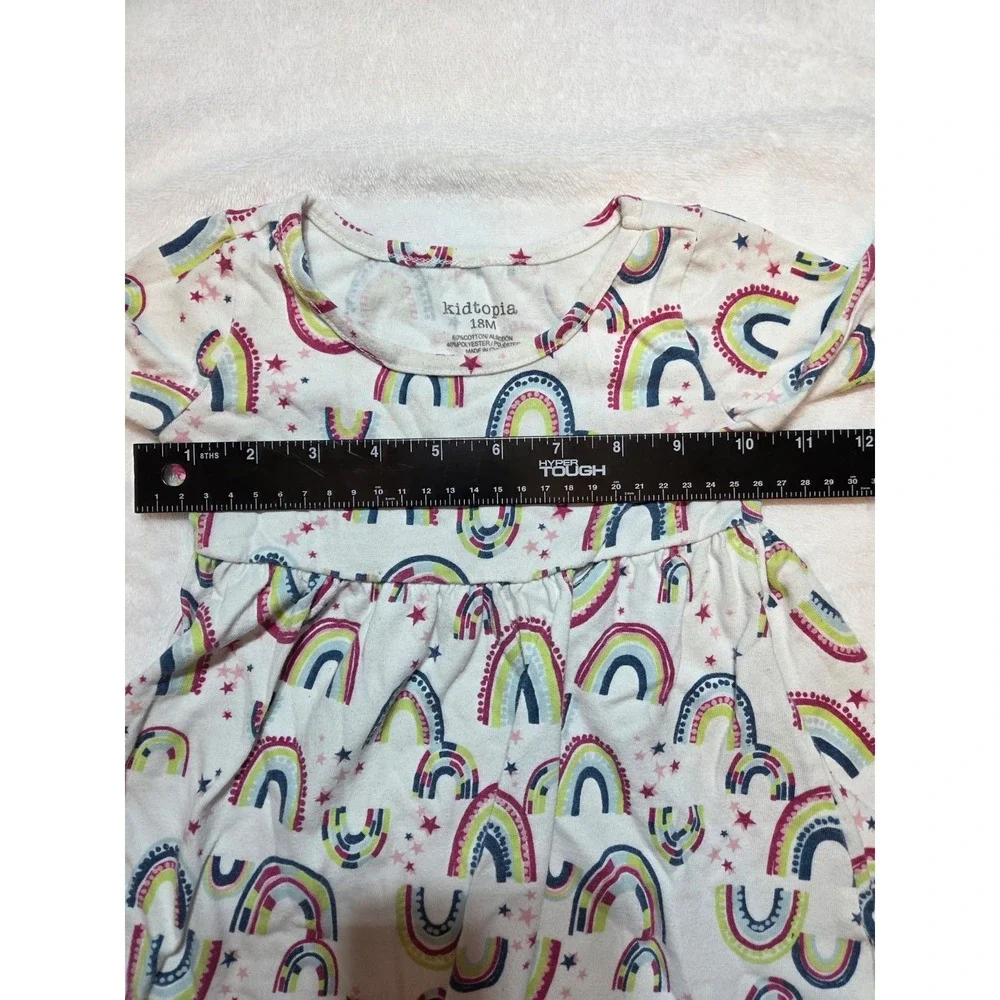 306. Kidtopia Baby Girls Rainbow Print Long Sleeve Dress 18M Multicolor